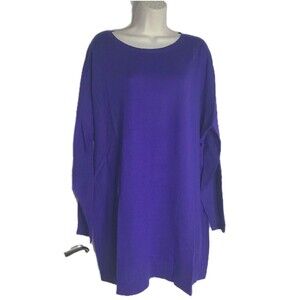 Eileen Fisher Purple Long Sleeve Tunic Knit Top Tencel Merino Wool Sz L NEW